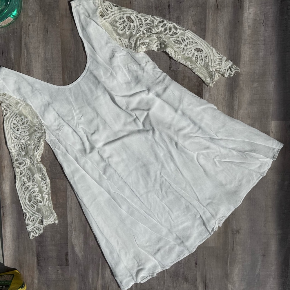 For Love & Lemons White Mini Dress with Lace Sleeves